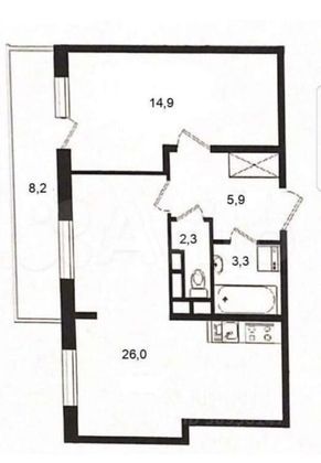 Аренда 2-комнатной квартиры 52,4 м², 1/26 этаж