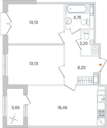 Продажа 2-комнатной квартиры 60,7 м², 2/4 этаж