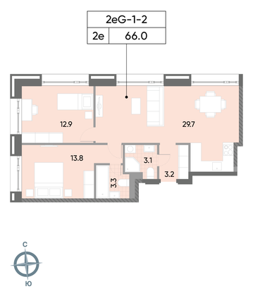 Продажа 2-комнатной квартиры 66 м², 2/52 этаж