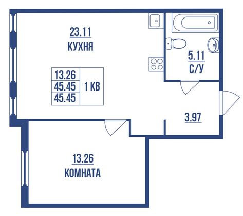 Продажа 1-комнатной квартиры 45,5 м², 3/10 этаж