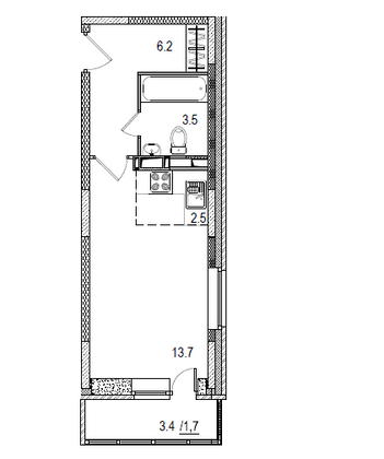 Продажа 1-комнатной квартиры 29,5 м², 13/17 этаж