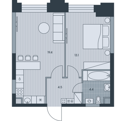 41,4 м², 2-комн. квартира, 7/34 этаж