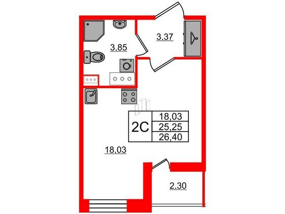 Продажа квартиры-студии 25,3 м², 9/12 этаж
