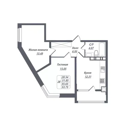 Продажа 2-комнатной квартиры 53,8 м², 5/8 этаж