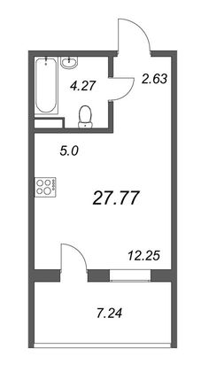 Продажа квартиры-студии 27,8 м², 3/5 этаж