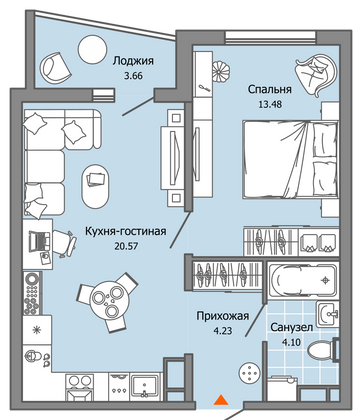 44 м², 2-комн. квартира, 3/9 этаж