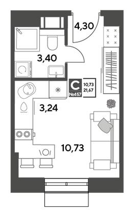 Продажа квартиры-студии 21,7 м², 13/15 этаж