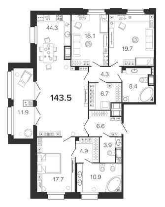 Продажа 4-комнатной квартиры 144 м², 7/9 этаж