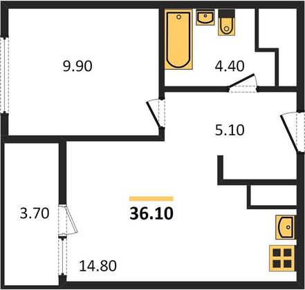 Продажа 1-комнатной квартиры 36,1 м², 16/16 этаж