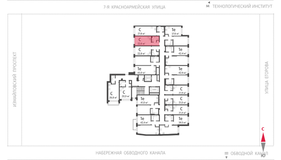 22,6 м², студия, 2/11 этаж