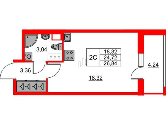 Продажа квартиры-студии 24,7 м², 17/23 этаж