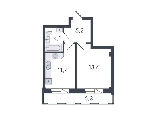 Продажа 1-комнатной квартиры 40,6 м², 11/13 этаж