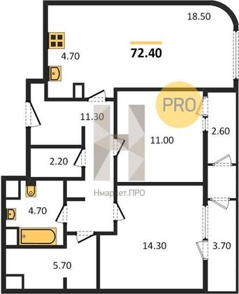 Продажа 2-комнатной квартиры 75,6 м², 5/24 этаж