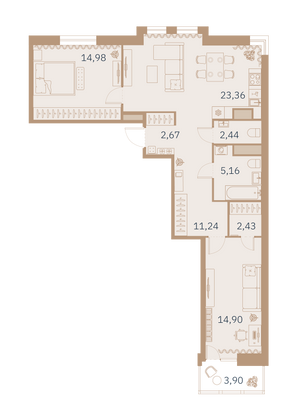 77,4 м², 2-комн. квартира, 4/12 этаж