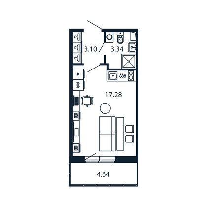 Продажа квартиры-студии 25,1 м², 1/12 этаж