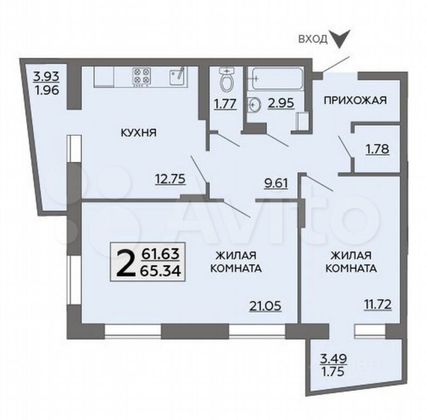 Продажа 2-комнатной квартиры 61,3 м², 10/10 этаж