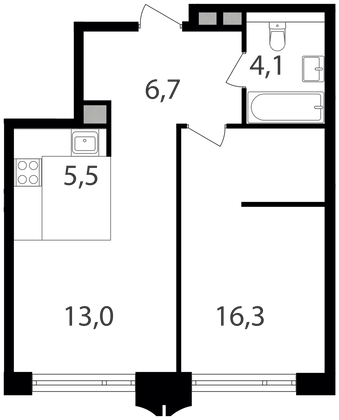 Продажа 1-комнатной квартиры 45,6 м², 5/25 этаж