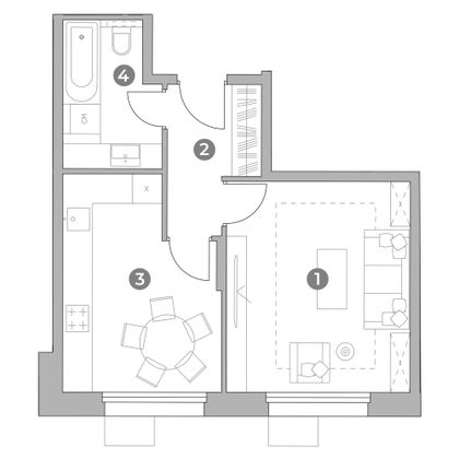 Продажа 1-комнатной квартиры 38,4 м², 4/22 этаж