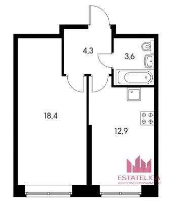 Продажа 1-комнатной квартиры 39 м², 16/25 этаж