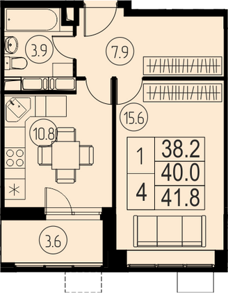 40 м², 1-комн. квартира, 11/17 этаж