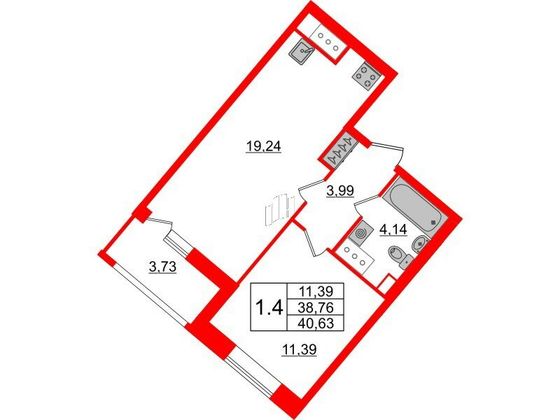 Продажа 1-комнатной квартиры 38,8 м², 21/21 этаж