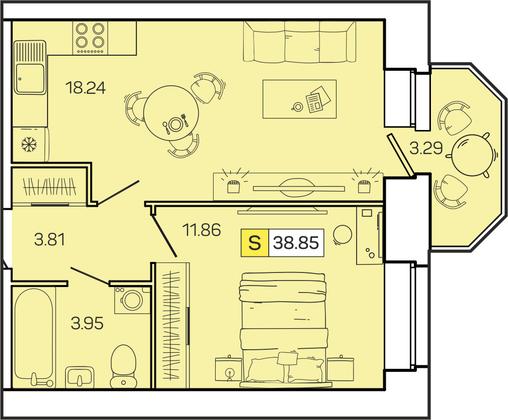 38,8 м², 1-комн. квартира, 6/8 этаж