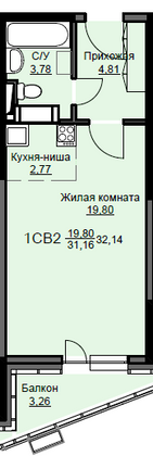 Продажа квартиры-студии 32,1 м², 13/17 этаж