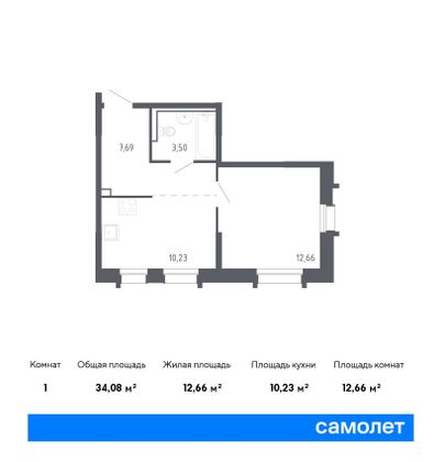 34,1 м², 1-комн. квартира, 21/24 этаж