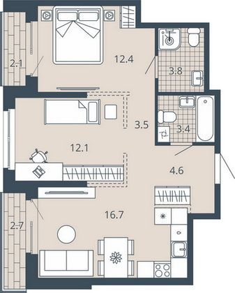 Продажа 2-комнатной квартиры 60,5 м², 20/23 этаж