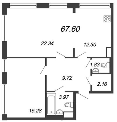 Продажа 2-комнатной квартиры 67,6 м², 4/12 этаж