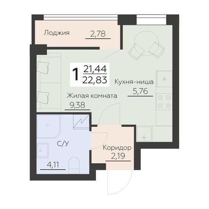 Продажа 1-комнатной квартиры 22,8 м², 6/16 этаж