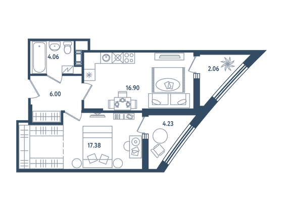 48,5 м², 1-комн. квартира, 5/6 этаж