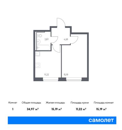 35 м², 1-комн. квартира, 11/17 этаж