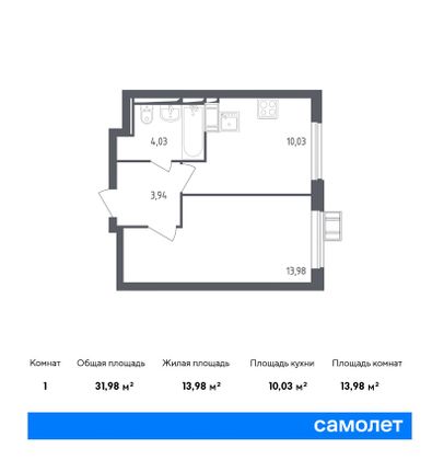 Продажа 1-комнатной квартиры 32 м², 7/17 этаж