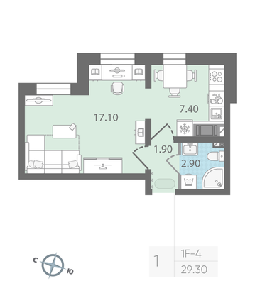 Продажа 1-комнатной квартиры 29,3 м², 3/25 этаж