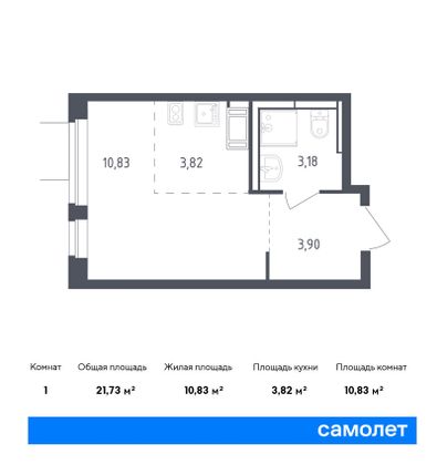 21,7 м², студия, 5/12 этаж