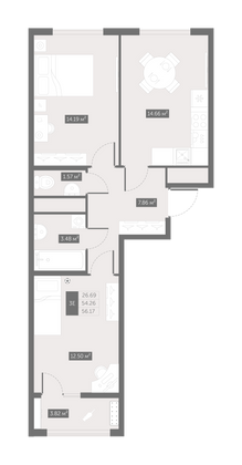 56,2 м², 2-комн. квартира, 6/10 этаж