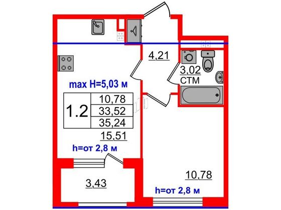 Продажа 1-комнатной квартиры 33,5 м², 4/4 этаж
