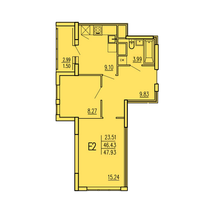 47,9 м², 2-комн. квартира, 13/17 этаж