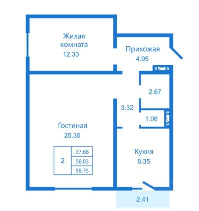 Продажа 2-комнатной квартиры 58,8 м², 5/10 этаж