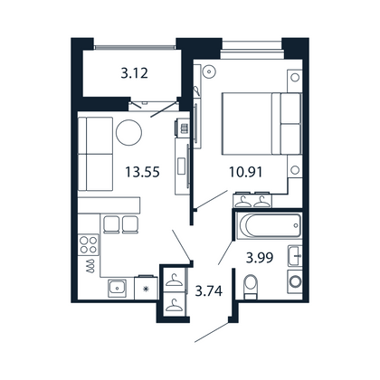 Продажа 1-комнатной квартиры 33,8 м², 10/12 этаж