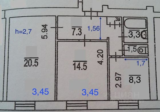 Продажа 2-комнатной квартиры 56 м², 5/5 этаж