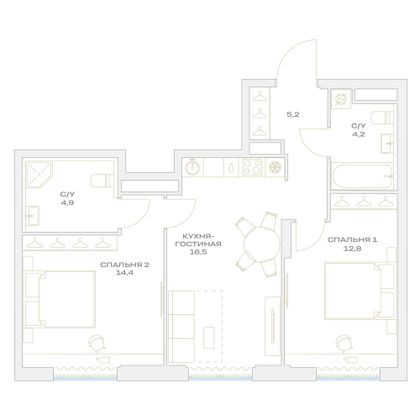 Продажа 2-комнатной квартиры 58 м², 10/23 этаж