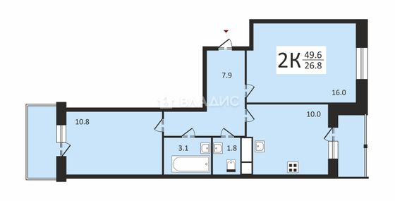 Продажа 2-комнатной квартиры 49,6 м², 3/8 этаж