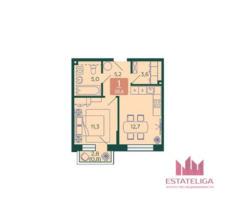 Продажа 1-комнатной квартиры 38,6 м², 5/9 этаж