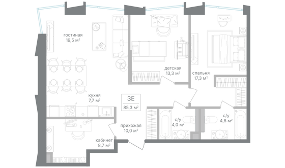 Продажа 2-комнатной квартиры 85,3 м², 18/25 этаж