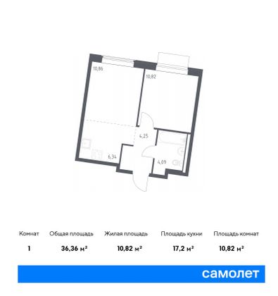 36,4 м², 1-комн. квартира, 2/14 этаж