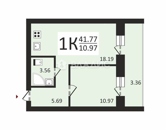 Продажа 1-комнатной квартиры 41,8 м², 1/16 этаж