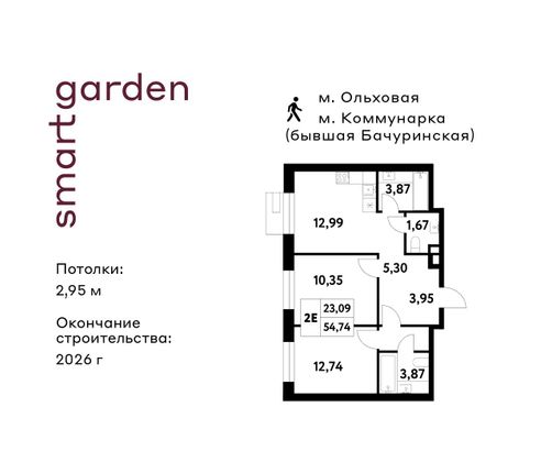 Продажа 2-комнатной квартиры 54,7 м², 6/16 этаж