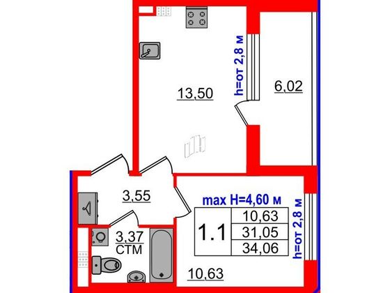 Продажа 1-комнатной квартиры 31 м², 4/4 этаж